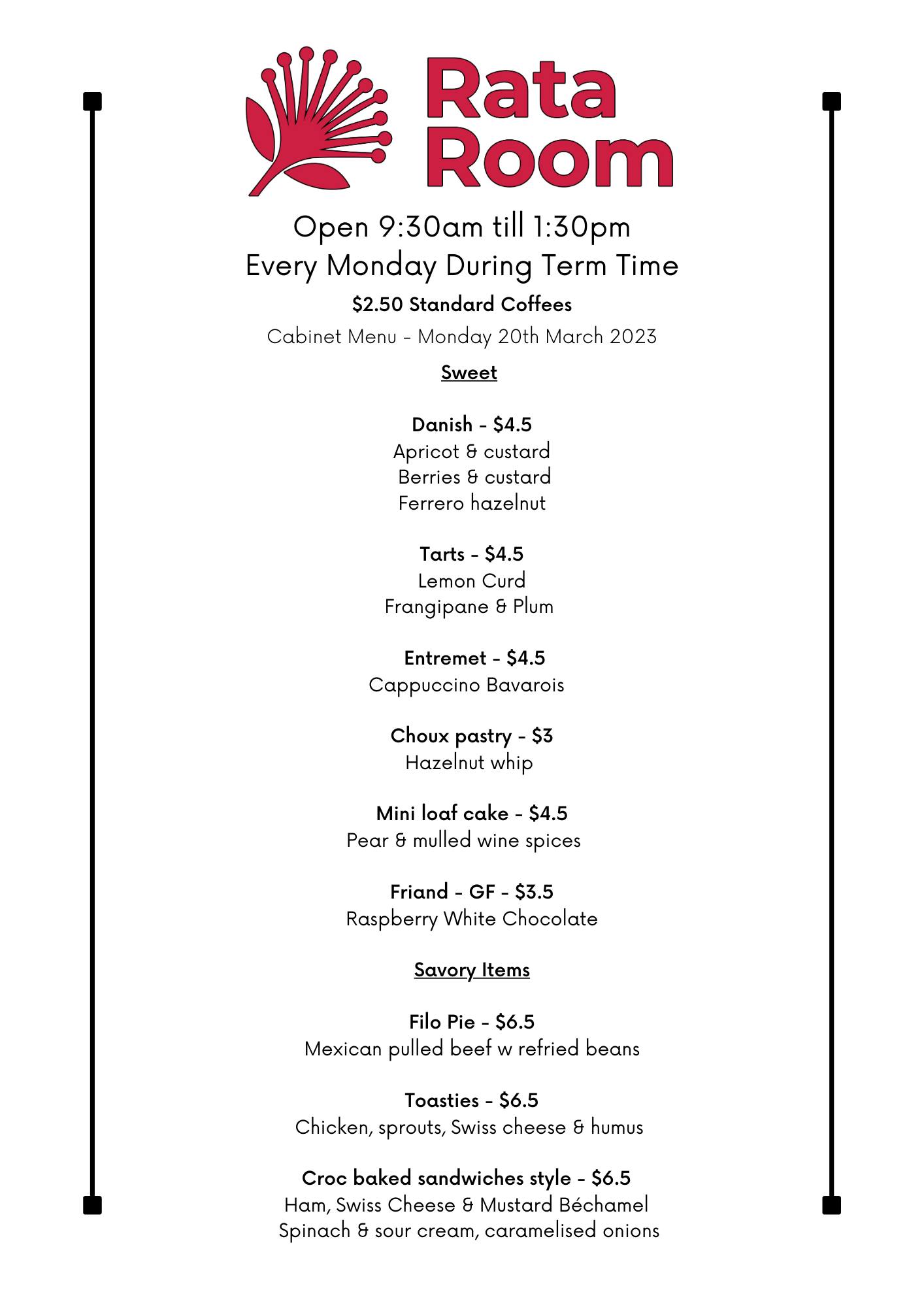 Rata Room Cafe Menu